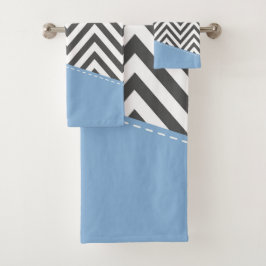 Gray Zigzag, grau Zickzack, Zigzag Muster, blau Badhandtuch Set