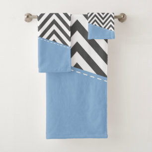 Gray Zigzag, grau Zickzack, Zigzag Muster, blau Badhandtuch Set