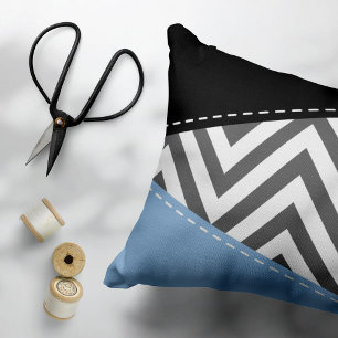 Gray Zigzag, grau Zickzack, Zigzag Muster, blau Dekokissen