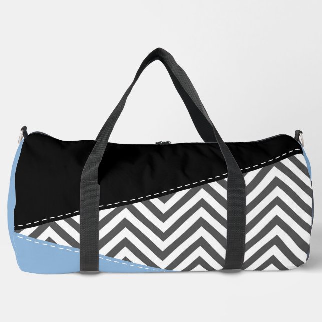 Gray Zigzag, grau Zickzack, Zigzag Muster, blau Duffle Bag (Vorderseite)