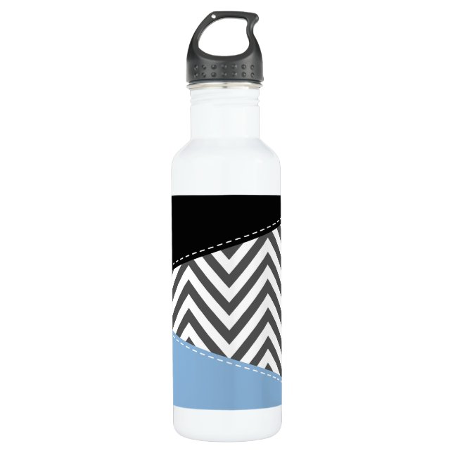 Gray Zigzag, grau Zickzack, Zigzag Muster, blau Edelstahlflasche (Vorderseite)