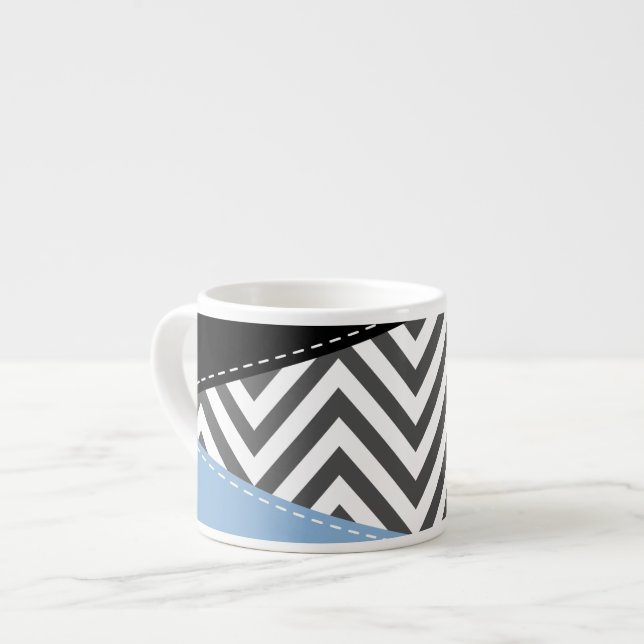 Gray Zigzag, grau Zickzack, Zigzag Muster, blau Espressotasse (Vorderseite Links)