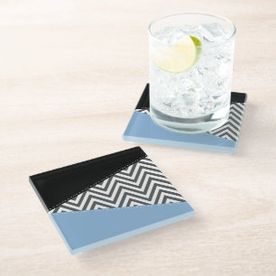 Gray Zigzag, grau Zickzack, Zigzag Muster, blau Glasuntersetzer