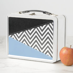 Gray Zigzag, grau Zickzack, Zigzag Muster, blau Metall Brotdose