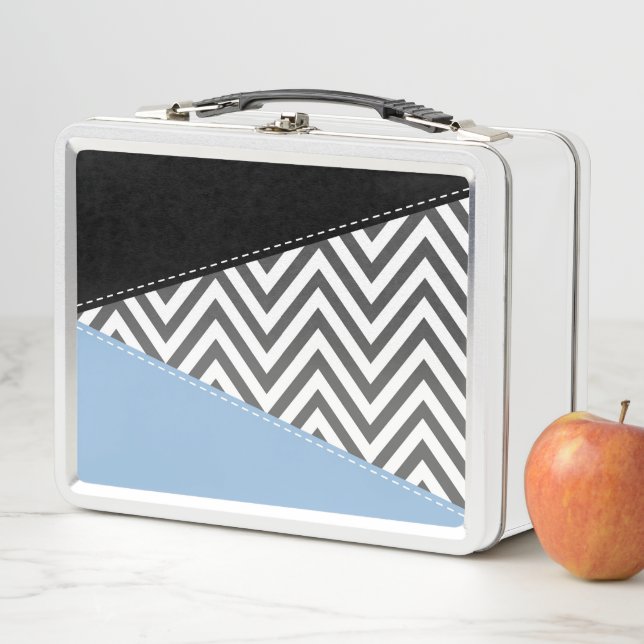 Gray Zigzag, grau Zickzack, Zigzag Muster, blau Metall Brotdose (Beispiel)