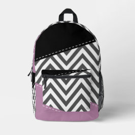 Gray Zigzag, grau Zickzack, Zigzag Muster, Lila Bedruckter Rucksack