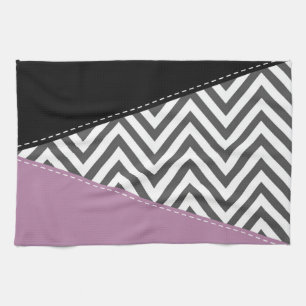 Gray Zigzag, grau Zickzack, Zigzag Muster, Lila Geschirrtuch