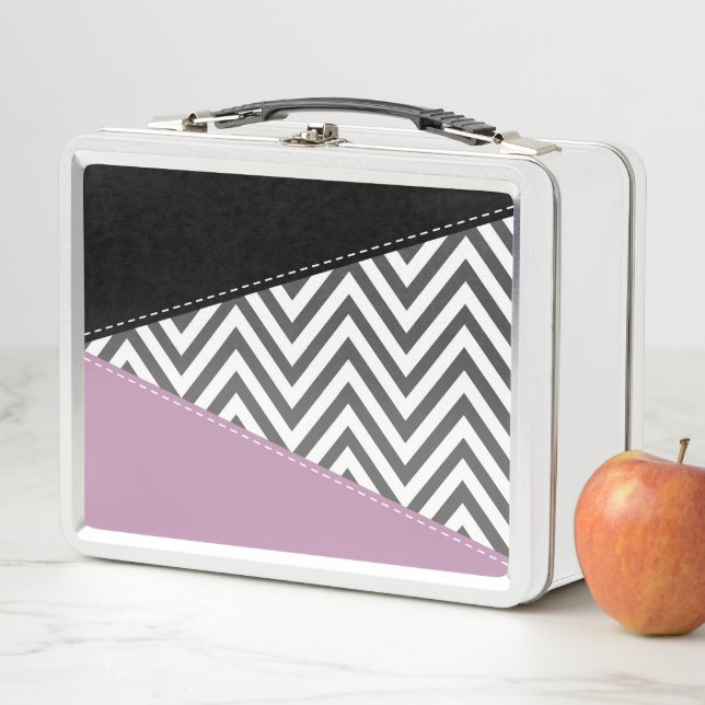 Gray Zigzag, grau Zickzack, Zigzag Muster, Lila Metall Brotdose (Beispiel)
