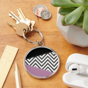 Gray Zigzag, grau Zickzack, Zigzag Muster, Lila Schlüsselanhänger