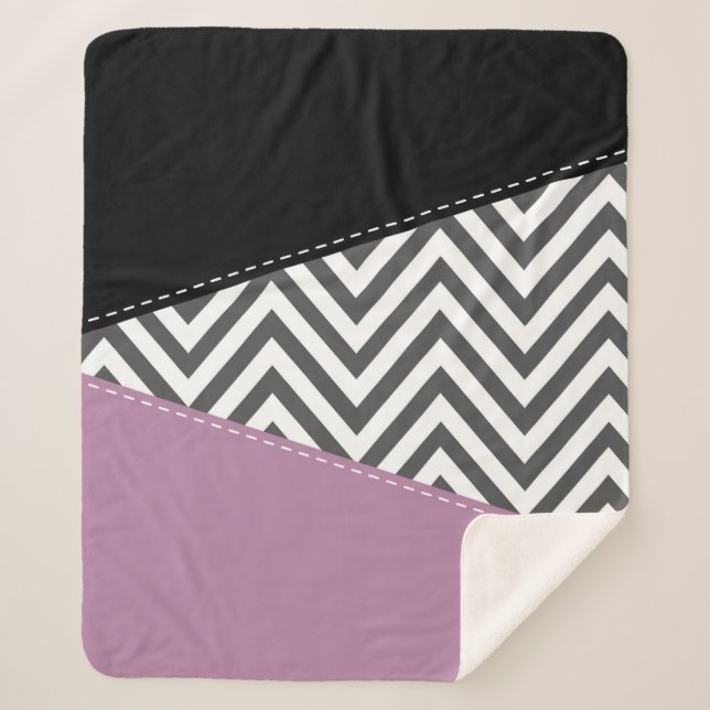 Gray Zigzag, grau Zickzack, Zigzag Muster, Lila Sherpadecke (Vorderseite)