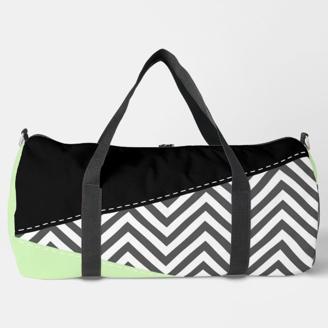 Gray Zigzag, grau Zickzack, Zigzag Muster, Minze Duffle Bag (Vorderseite)