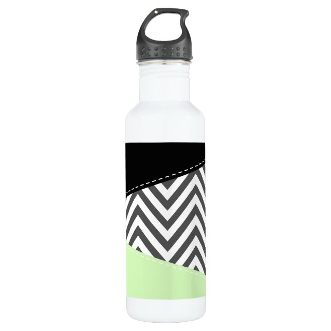 Gray Zigzag, grau Zickzack, Zigzag Muster, Minze Edelstahlflasche (Vorderseite)