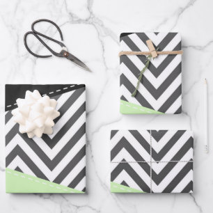 Gray Zigzag, grau Zickzack, Zigzag Muster, Minze Geschenkpapier Set
