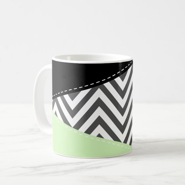 Gray Zigzag, grau Zickzack, Zigzag Muster, Minze Kaffeetasse (Vorderseite Links)