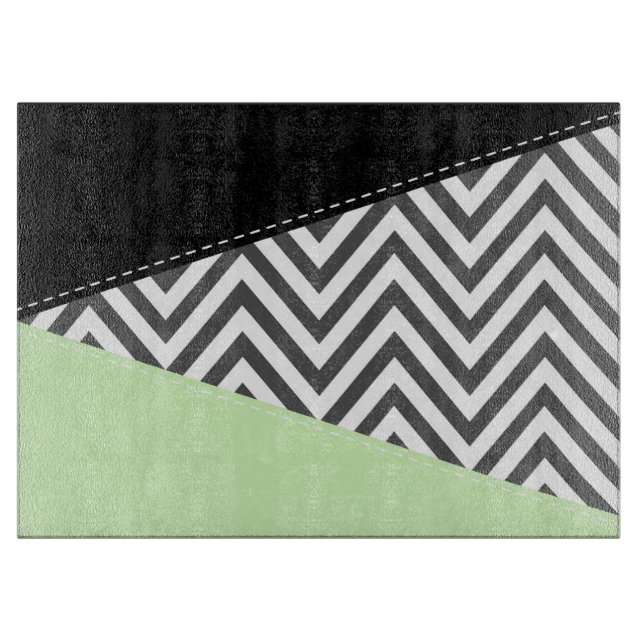 Gray Zigzag, grau Zickzack, Zigzag Muster, Minze Schneidebrett (Vorderseite)