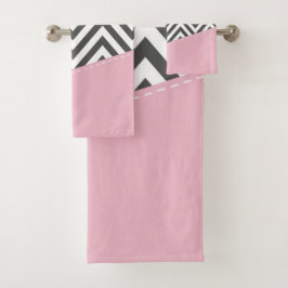 Gray Zigzag, Gray Chevron, Zigzag Pattern, Pink Badhandtuch Set