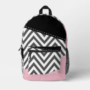 Gray Zigzag, Gray Chevron, Zigzag Pattern, Pink Bedruckter Rucksack