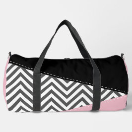 Gray Zigzag, Gray Chevron, Zigzag Pattern, Pink Duffle Bag