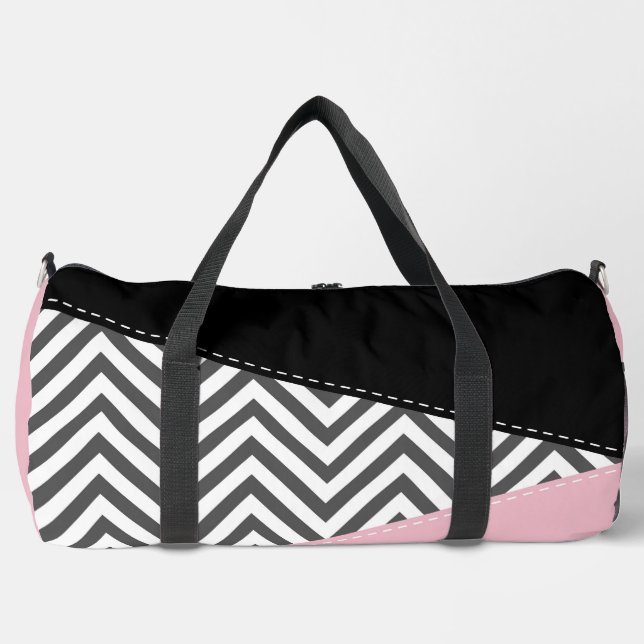 Gray Zigzag, Gray Chevron, Zigzag Pattern, Pink Duffle Bag (Vorderseite)