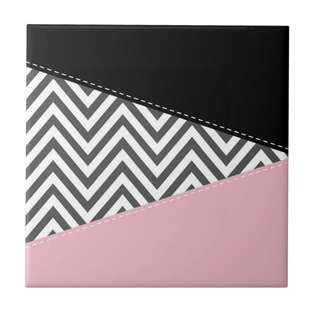 Gray Zigzag, Gray Chevron, Zigzag Pattern, Pink Fliese (Vorderseite)