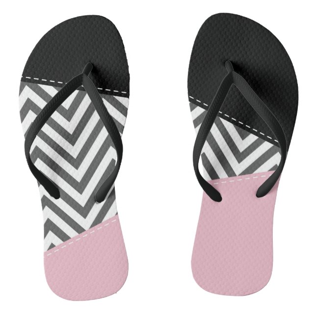 Gray Zigzag, Gray Chevron, Zigzag Pattern, Pink Flip Flops (Fußbett)