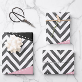 Gray Zigzag, Gray Chevron, Zigzag Pattern, Pink Geschenkpapier Set