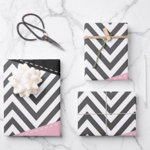 Gray Zigzag, Gray Chevron, Zigzag Pattern, Pink Geschenkpapier Set