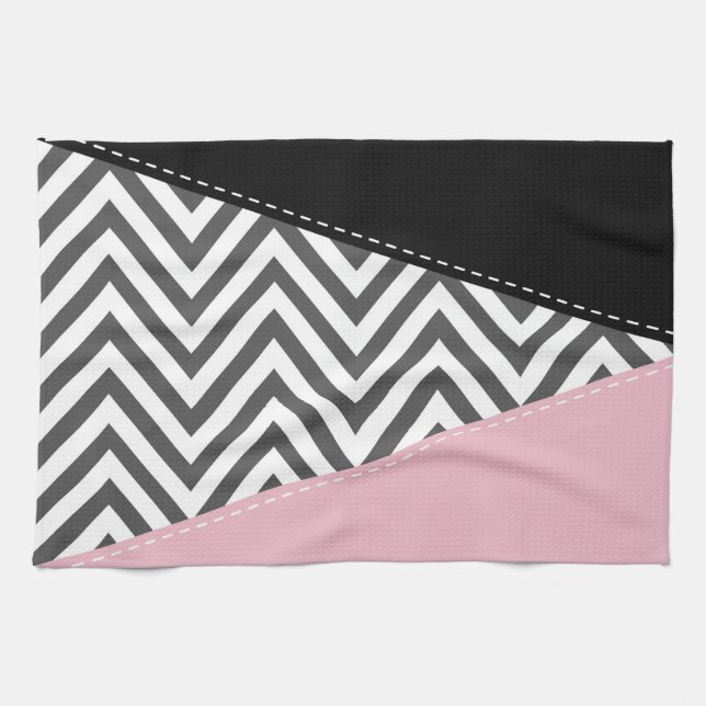 Gray Zigzag, Gray Chevron, Zigzag Pattern, Pink Geschirrtuch (Horizontal)