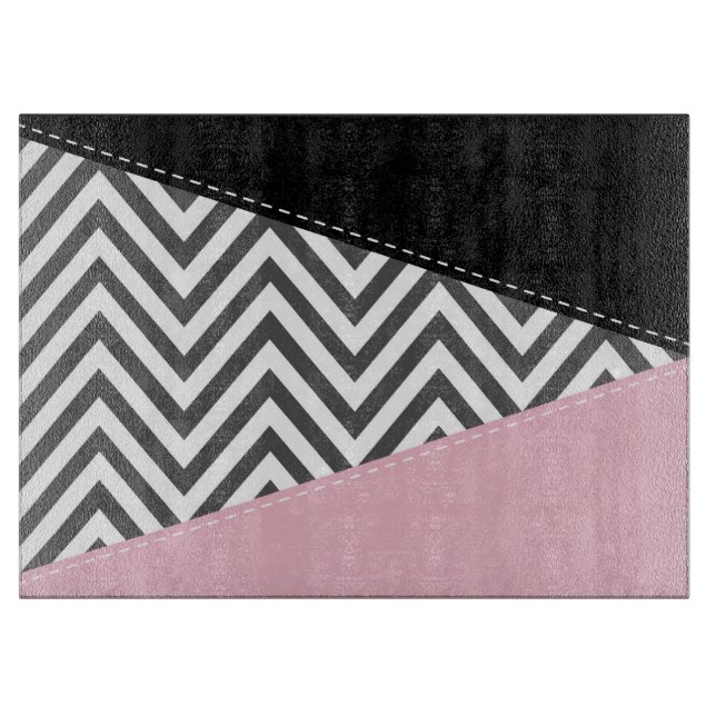 Gray Zigzag, Gray Chevron, Zigzag Pattern, Pink Schneidebrett (Vorderseite)