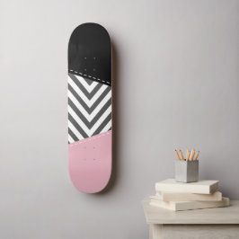 Gray Zigzag, Gray Chevron, Zigzag Pattern, Pink Skateboard