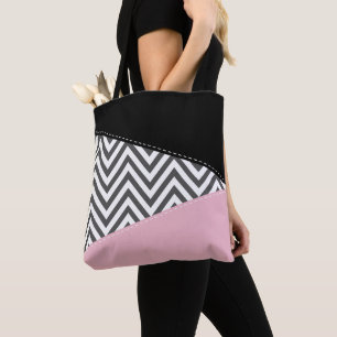Gray Zigzag, Gray Chevron, Zigzag Pattern, Pink Tasche
