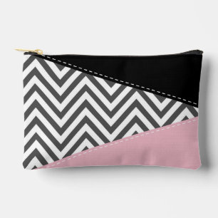 Gray Zigzag, Gray Chevron, Zigzag Pattern, Pink Zubehörtasche