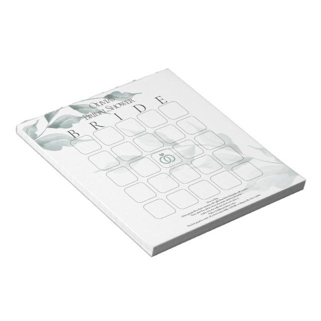 Grayed Jade Green Botanical Bridal Bingo Notizblock (angewinkelt)