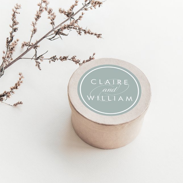 Grayed Jade und White Personalisiert Wedding Runder Aufkleber (Von Creator hochgeladen)