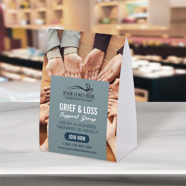 Grayish Blue Therapy Counseling Your Logo Here Tischaufsteller (Von Creator hochgeladen)