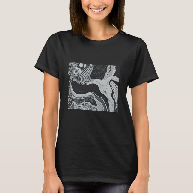 Grayscale and Gray Monochrome Marble Suminagashi T-Shirt (Vorderseite)