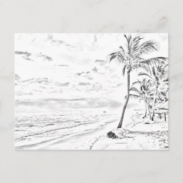Grayscale Coloring Beach Postcard Postkarte (Vorderseite)