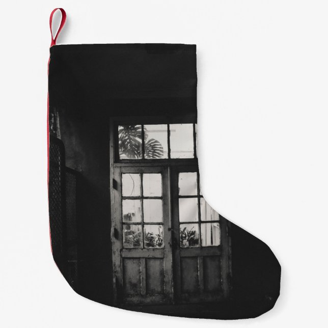 GRAYSCALE FOTO AUS HOLZ GERAHMTE GLASTÜR KLEINER WEIHNACHTSSTRUMPF (Vorderseite)