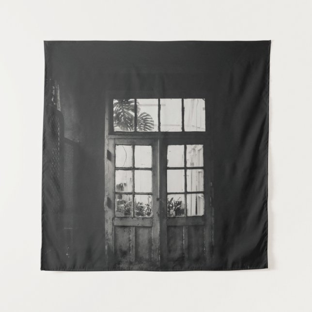 GRAYSCALE FOTO AUS HOLZ GERAHMTE GLASTÜR WANDTEPPICH (Vorderseite)
