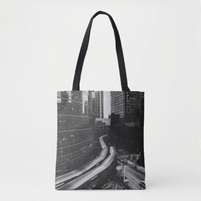 GRAYSCALE FOTO DER STADT TASCHE (Vorderseite)