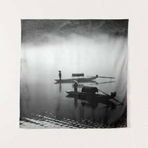 GRAYSCALE FOTO VON ZWEI ROW BOOTEN WANDTEPPICH
