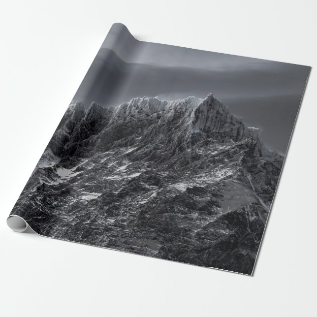 GRAYSCALE FOTOGRAFIE DES BERGES GESCHENKPAPIER (Ungerollt)