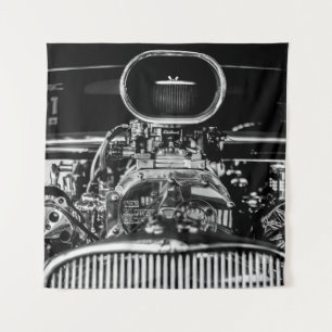 GRAYSCALE FOTOGRAFIE DES MOTORS VINTAGE CAR WANDTEPPICH