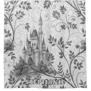 Grayscale Gran Canaria Verziertes Schloss im Val P Duschvorhang