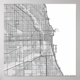 Grayscale map of Chicago Poster