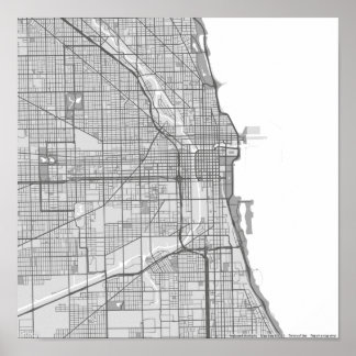 Grayscale map of Chicago Poster