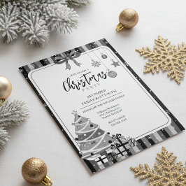 Grayscale Modern Christmas Tree Invitation Einladung