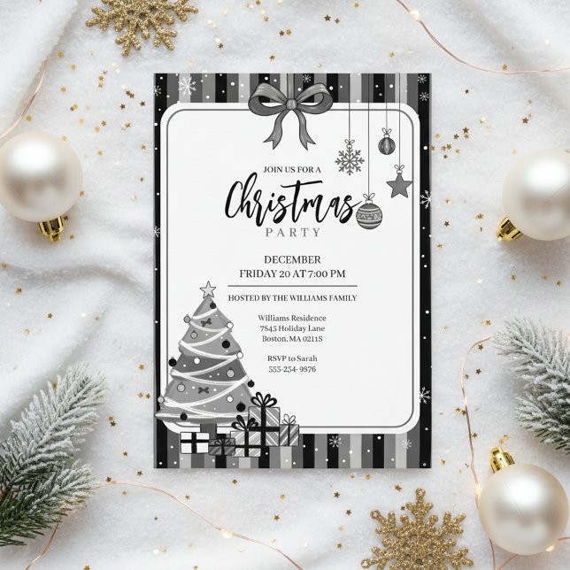 Grayscale Modern Christmas Tree Invitation Einladung (Minimalist Christmas Design)