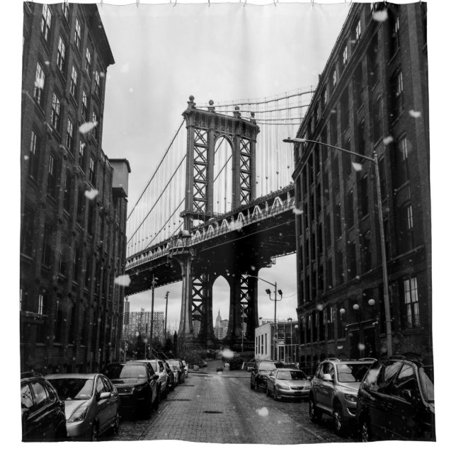 GRAYSCALE PHOTOGRAPHY OF BROOKLYN BRIDGE DUSCHVORHANG (Vorderseite)