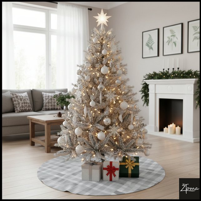 Grayscale Pixelated Plaid Digital Static Texture Polyester Weihnachtsbaumdecke (Von Creator hochgeladen)